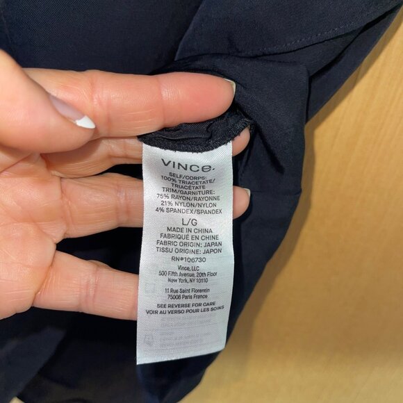 Vince Womens Tee Shirt Size Large Black Rib Trim Double V Neck Short Sleeve - Picture 4 of 10